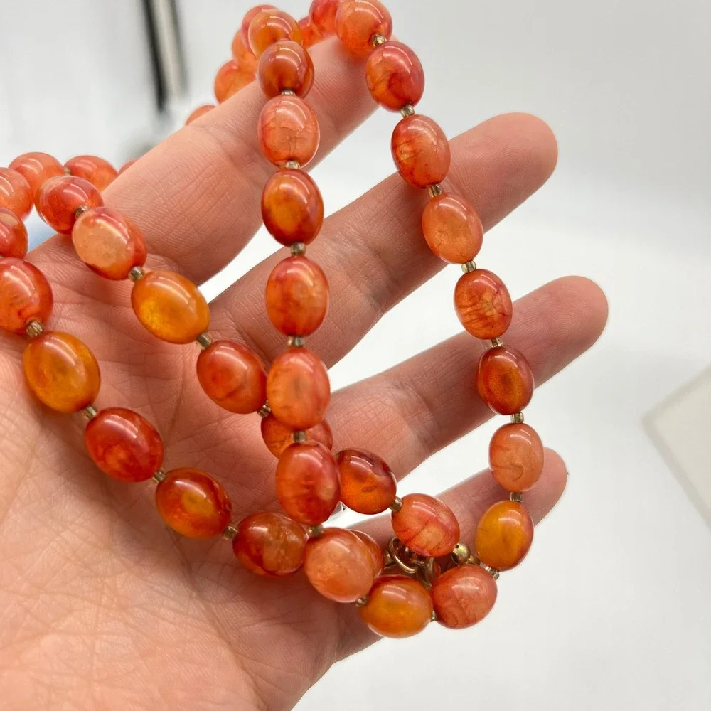 Sarah Coventry Orange Beaded Necklace Vintage Carnelian Style Faceted Oval Beads - Picture 4 of 7